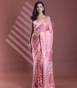 Blush peach silk soft saree with abstract print