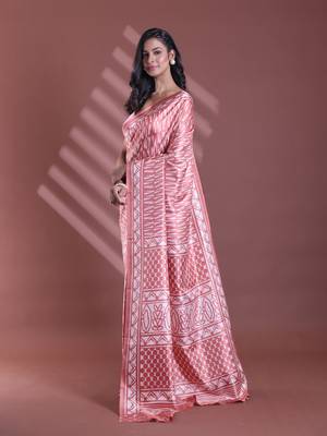 Blush peach silk soft saree with abstract print 2