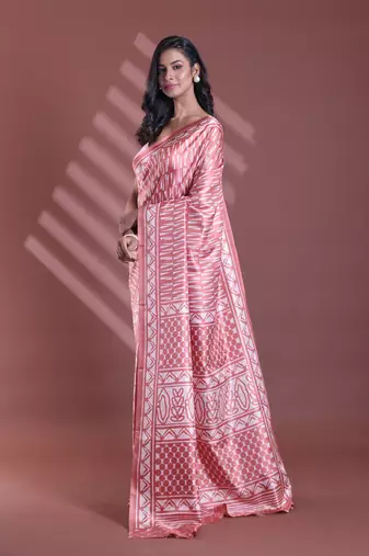 Blush peach silk soft saree with abstract print