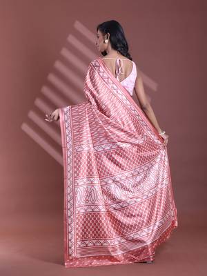 Blush peach silk soft saree with abstract print 3