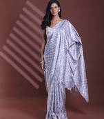 Steel grey silk soft saree with abstract print