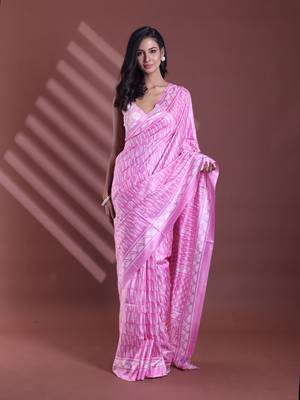 Pink silk soft saree with texture print 1
