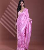 Pink silk soft saree with texture print