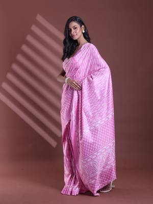 Pink silk soft saree with texture print 2