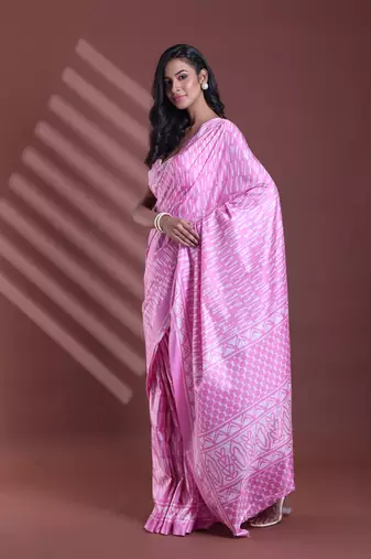 Pink silk soft saree with texture print