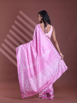 Pink silk soft saree with texture print 3