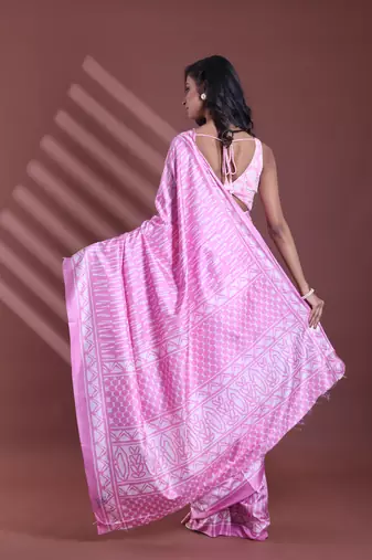 Pink silk soft saree with texture print