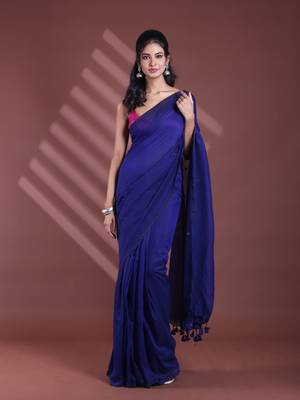 Blue pure cotton soft saree with sequined work 1