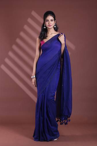 Blue pure cotton soft saree with sequined work