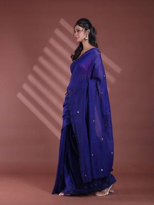 Blue pure cotton soft saree with sequined work 2