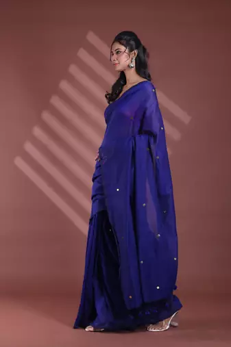 Blue pure cotton soft saree with sequined work
