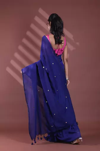 Blue pure cotton soft saree with sequined work