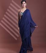 Navy blue pure cotton soft saree with sequined work