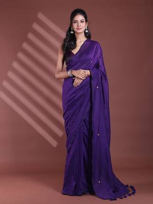 Purple pure cotton soft saree with sequined work 1