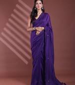 Purple pure cotton soft saree with sequined work