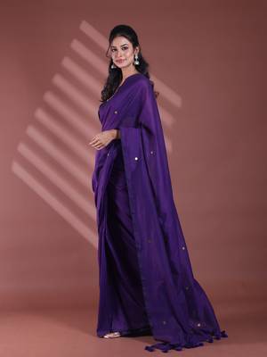 Purple pure cotton soft saree with sequined work 2