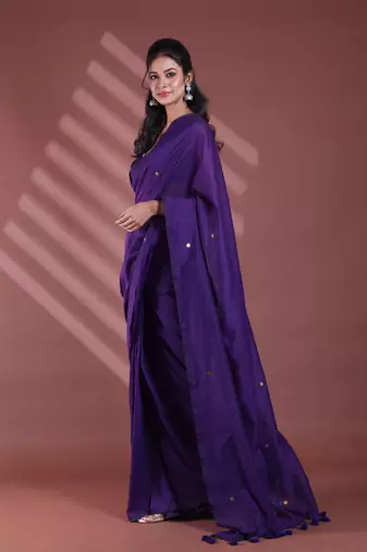 Purple pure cotton soft saree with sequined work