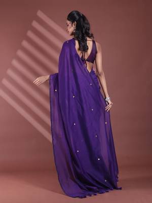 Purple pure cotton soft saree with sequined work 3