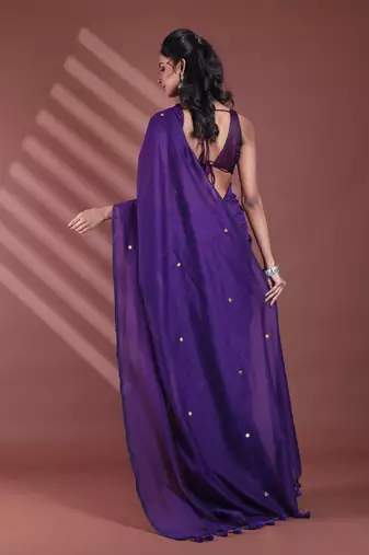 Purple pure cotton soft saree with sequined work