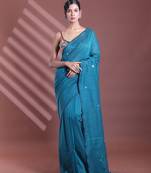 Teal pure cotton soft saree with sequined work