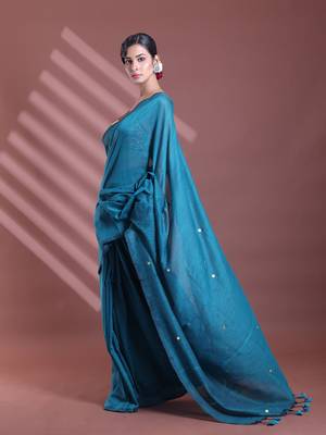 Teal pure cotton soft saree with sequined work 2