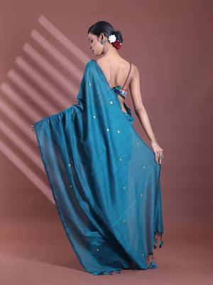 Teal pure cotton soft saree with sequined work 3