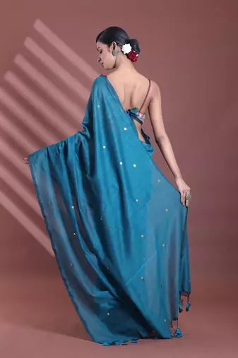 Teal pure cotton soft saree with sequined work