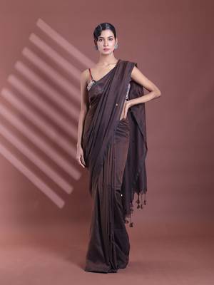 Brown pure cotton soft saree with sequined work 1