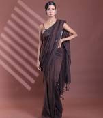 Brown pure cotton soft saree with sequined work