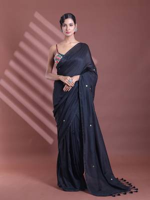 Black pure cotton soft saree with sequined work 1