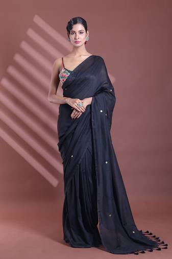 Black pure cotton soft saree with sequined work