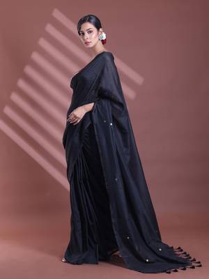 Black pure cotton soft saree with sequined work 2