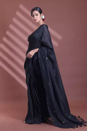 Black pure cotton soft saree with sequined work