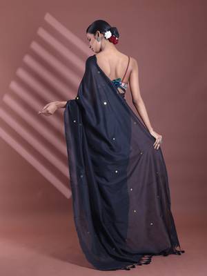 Black pure cotton soft saree with sequined work 3