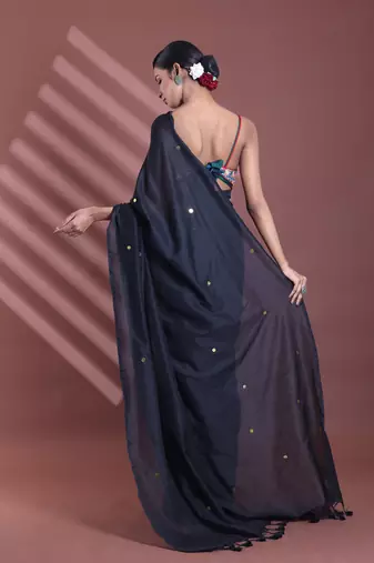 Black pure cotton soft saree with sequined work