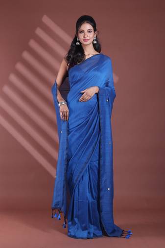 Sapphire blue pure cotton soft saree with sequined work