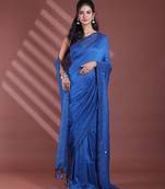 Sapphire blue pure cotton soft saree with sequined work