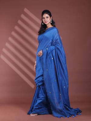 Sapphire blue pure cotton soft saree with sequined work 2