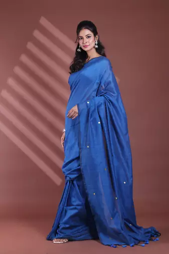 Sapphire blue pure cotton soft saree with sequined work