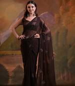 Brown Sequins Georgette Saree 