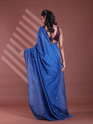 Sapphire blue pure cotton soft saree with sequined work 3