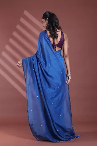 Sapphire blue pure cotton soft saree with sequined work