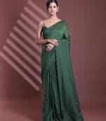 Moss green pure cotton soft saree with sequined work
