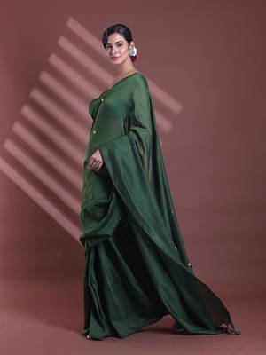 Moss green pure cotton soft saree with sequined work 2