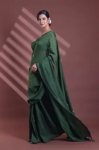 Moss green pure cotton soft saree with sequined work