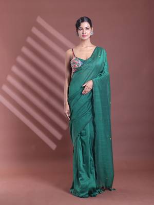 Green pure cotton soft saree with sequined work 1