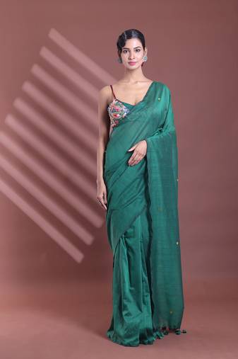 Green pure cotton soft saree with sequined work