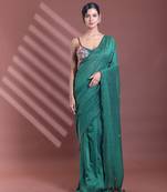 Green pure cotton soft saree with sequined work