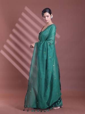 Green pure cotton soft saree with sequined work 2