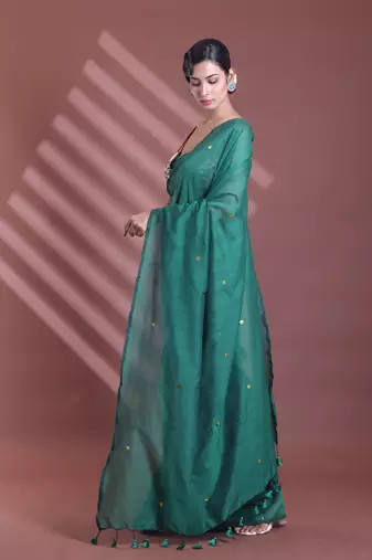 Green pure cotton soft saree with sequined work